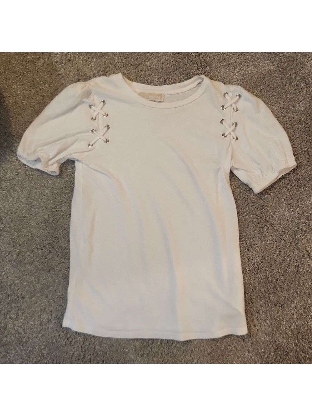 Michael Kors White Tee W Lace Up Details On Short Sleeve Casual Luxury
